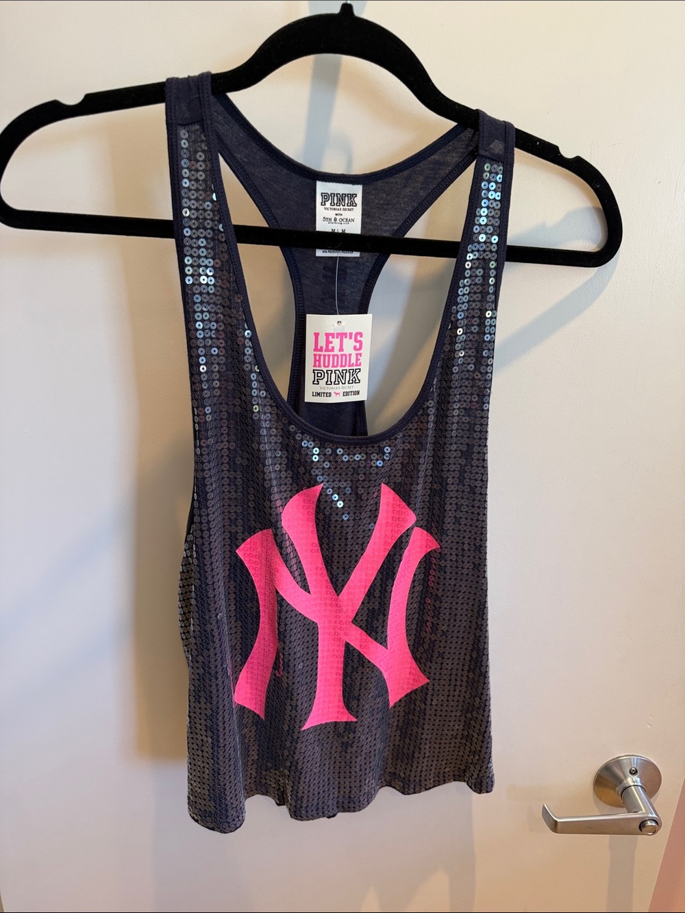 PINK Victoria's Secret Navy NY Yankees Top with Pink Tag